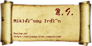 Miklóssy Irén névjegykártya